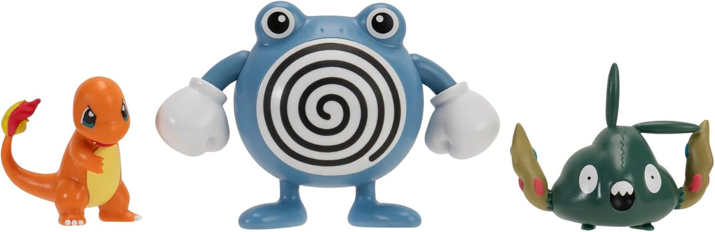Pokemon Battle Figures 3 Pack - Charmander, Poliwhirl & Trubbish