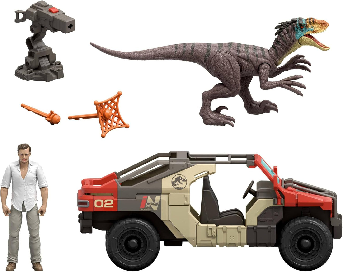 Jurassic World Rebirth - Launch ‘N Battle Vehicle with 1 Human & 1 Raptor Figure