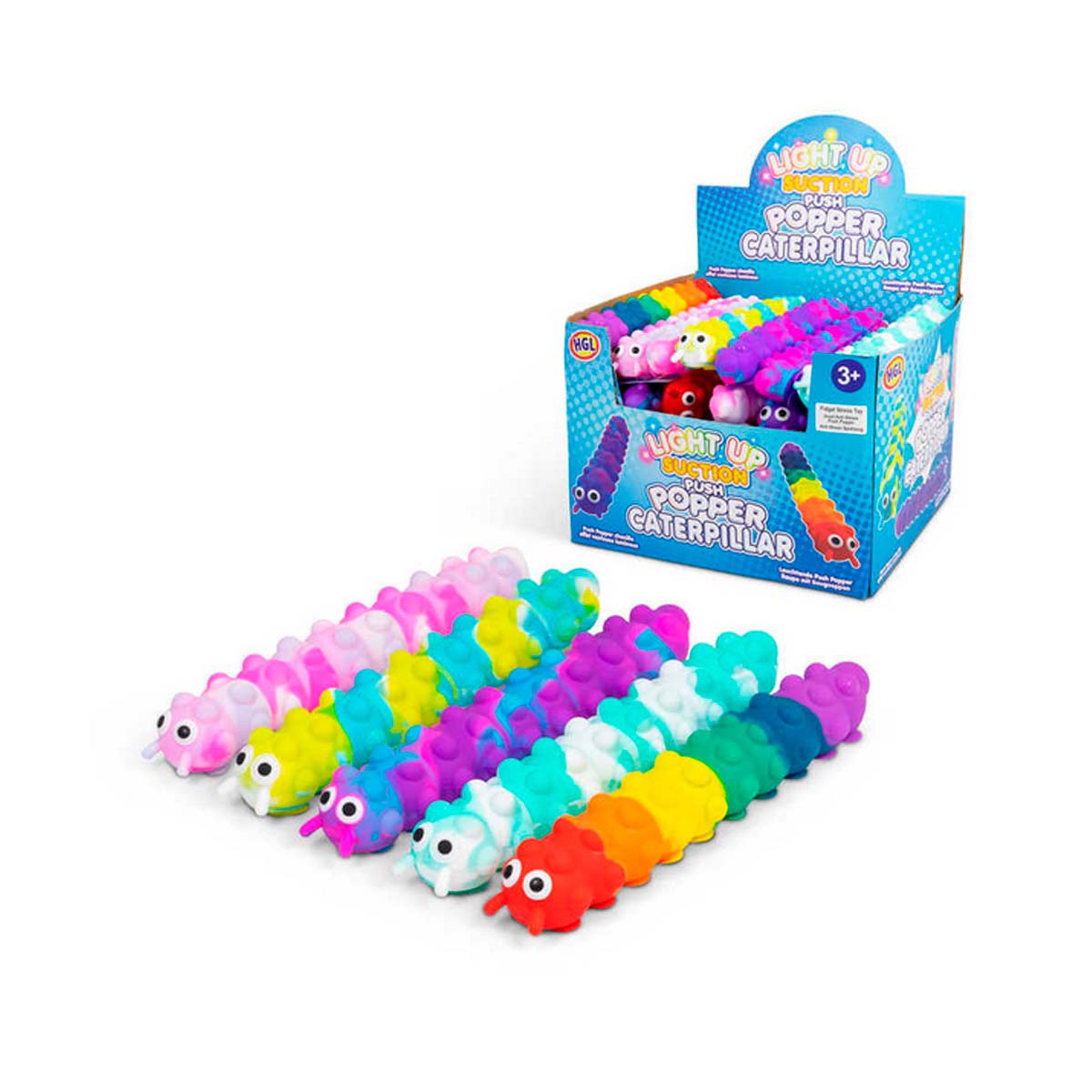 Light Up Suction Push Popper Caterpillar