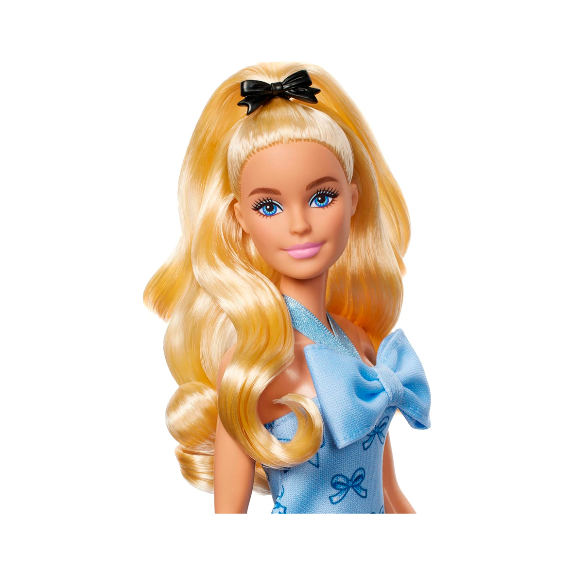 Barbie - Fashionistas - Wavy Blonde Ponytail Wearing Blue Bow Halter Dress