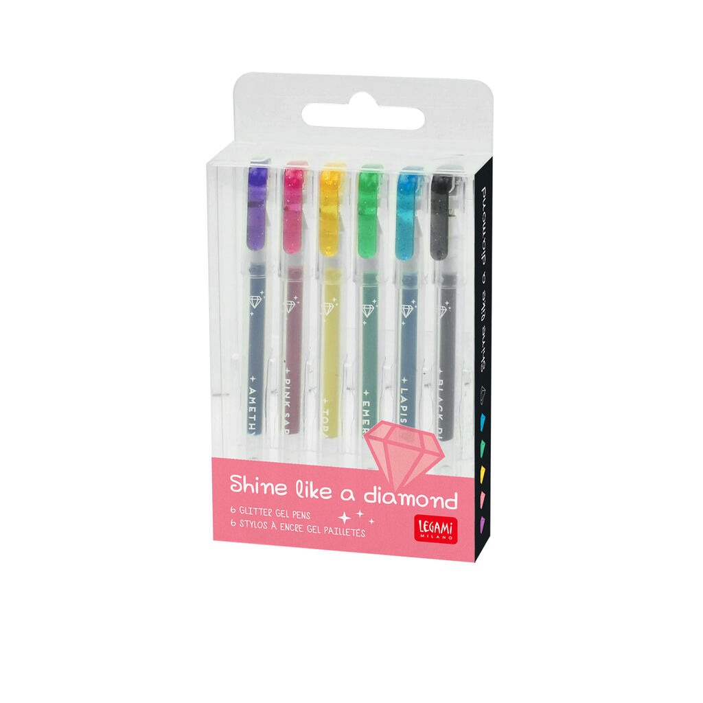 Legami - Set of 6 Glitter Gel Pens - Shine Like a Diamond