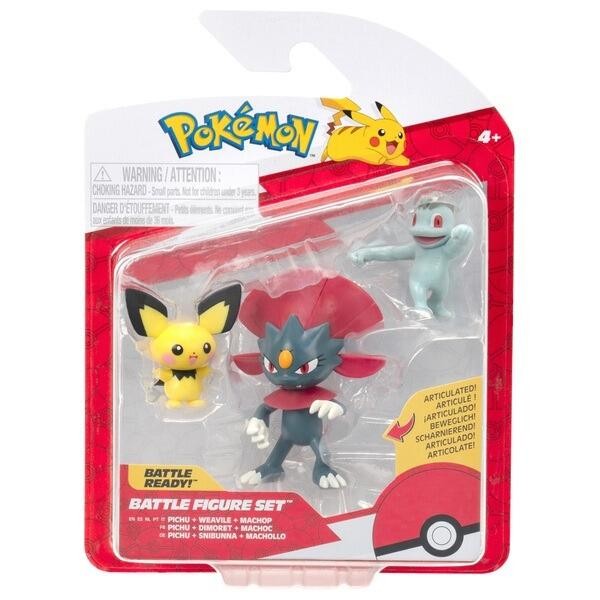 Pokemon Battle Figures 3 Pack - Pichu, Wavile & Machop