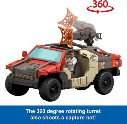 Jurassic World Rebirth - Launch ‘N Battle Vehicle with 1 Human & 1 Raptor Figure