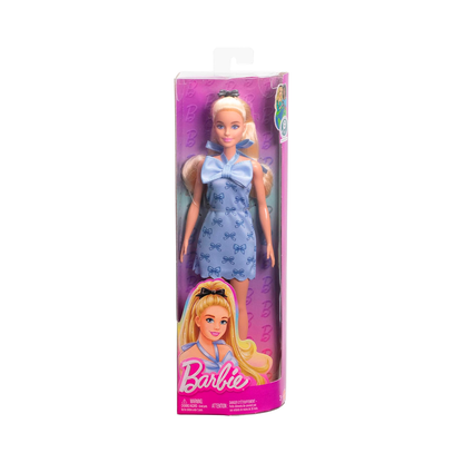 Barbie - Fashionistas - Wavy Blonde Ponytail Wearing Blue Bow Halter Dress