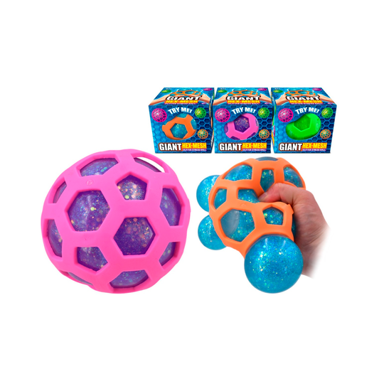 Giant Hex-Mesh Glitter Stress Ball 10 cm (Assorted)