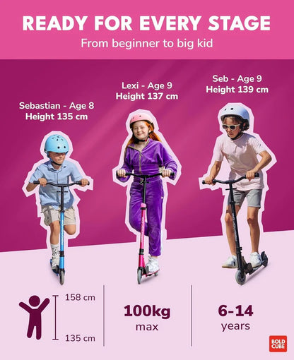 Boldcube - Deluxe 2 Wheel Scooter - Fucsia Pink (6-14 Yrs)