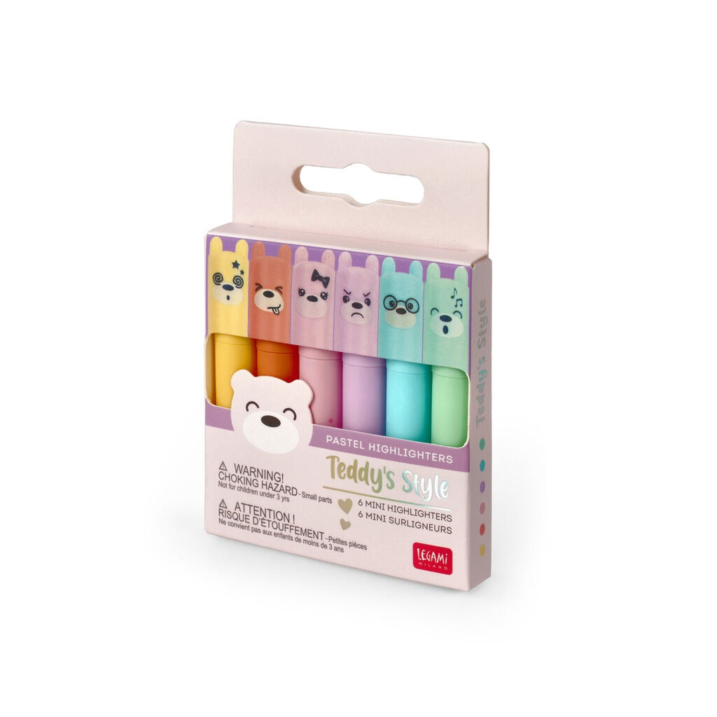 Legami - Set of 6 Teddy Bear Mini Highlighters - Teddy's Style
