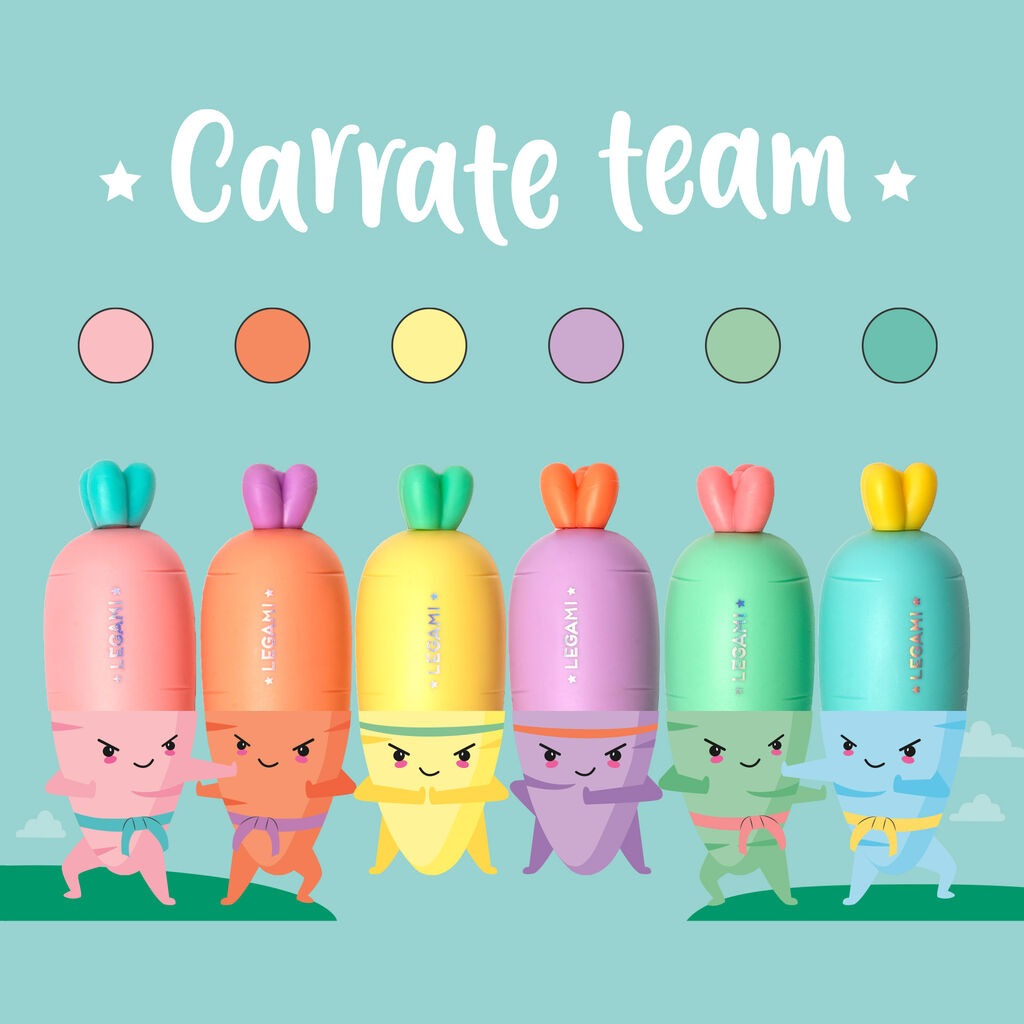 Legami - Set Of 6 Mini Highlighters - Carrot Team
