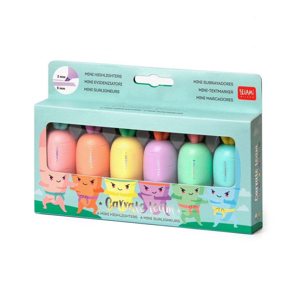 Legami - Set Of 6 Mini Highlighters - Carrot Team