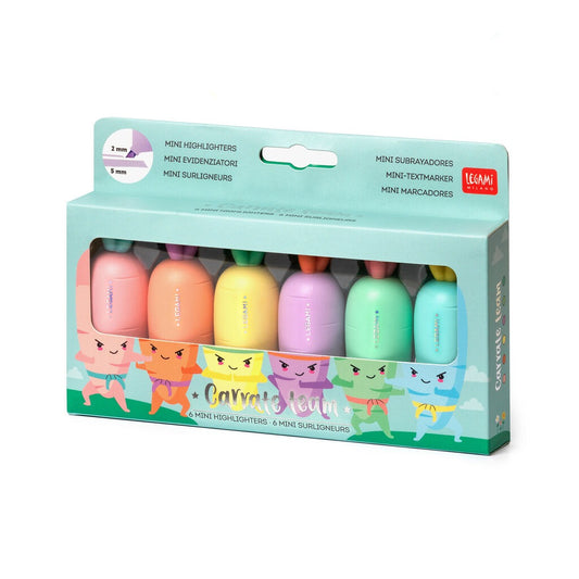 Legami - Set Of 6 Mini Highlighters - Carrot Team