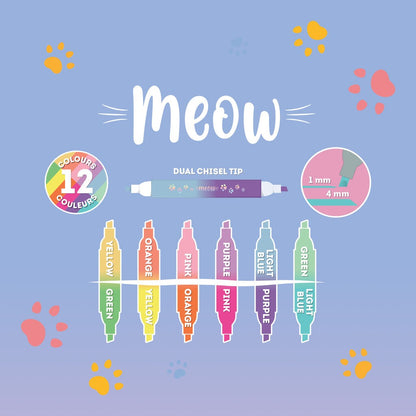 Legami - Set of 6 Kitty Dual-Tip Highlighters - Meow