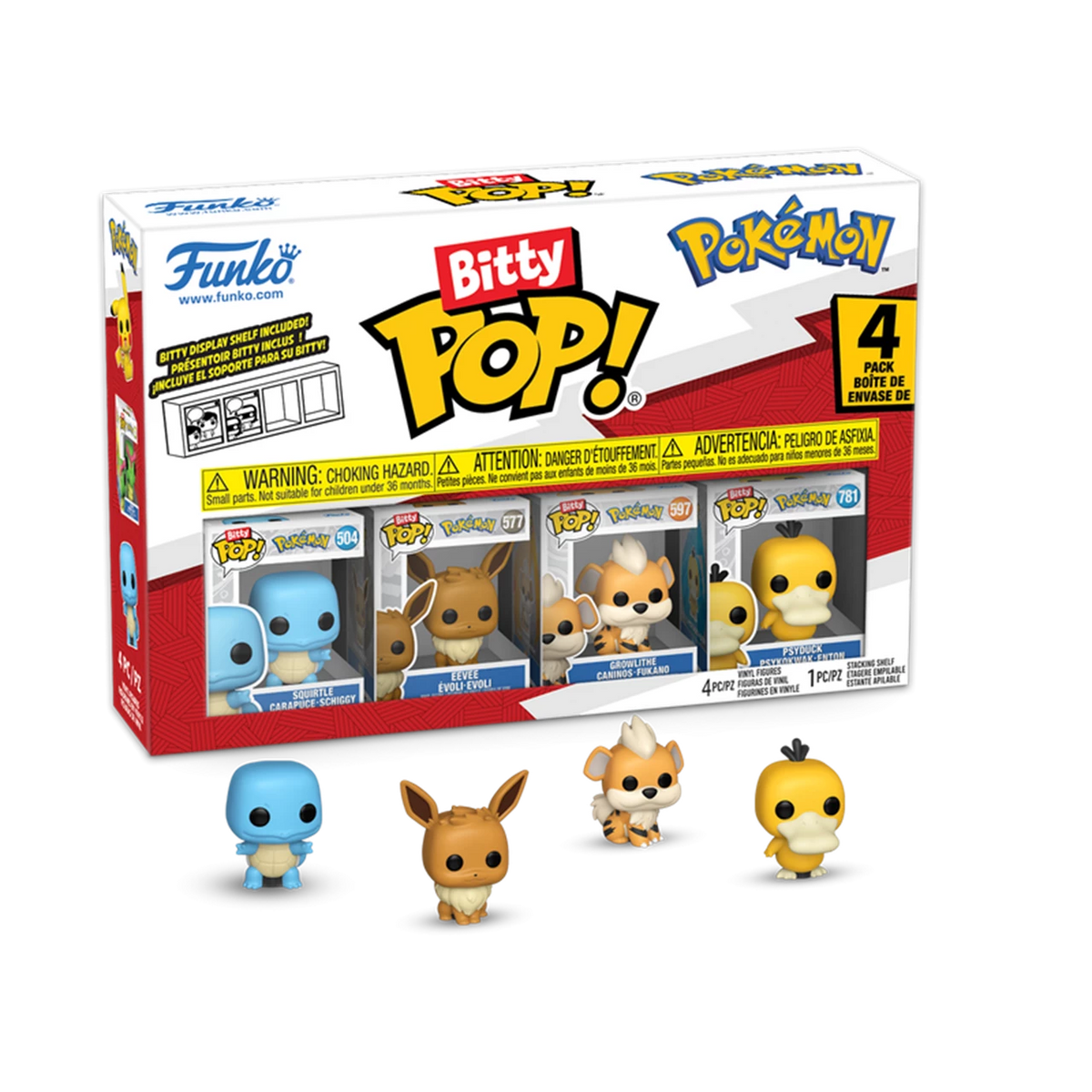 Funko - Bitty POP - Pokemon 4 Pack - Squirtle, Eevee, Growlithe and Psyduck